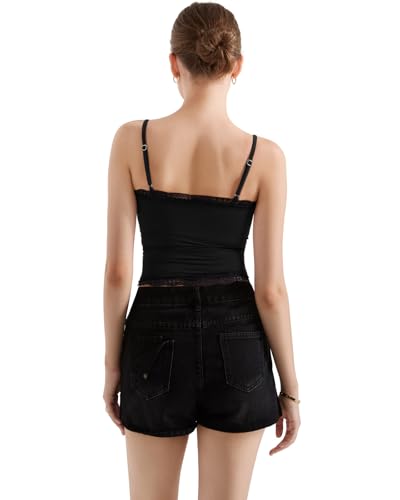 SUUKSESS Women Lace Double Lined Camisole Top Spaghetti Strap Going Out Tank Top3