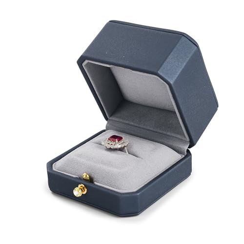 Leather Ring Box Jewelry Gift Box Mirofiber Interior Wedding Ring Case for Birthday, Proposal, Engagement, Wedding, Valentine's Day(Blue)
