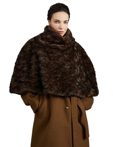 BEAUTELICATE Poncho Cape en Fausse Fourrure Manteau Col Roulé Chaud Boléro Châle Étole Luxe sans Manches pour Soriée Mariage De Hiver Deguisement De...