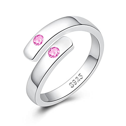 BEILIN Sterling Silver Birthstone Ring for Women, Dainty Adjustable Finger Ring Love Promise Ring for Her