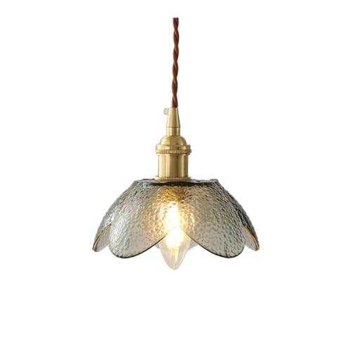 Flower Glass Pendant Light Brass Finish Farmhouse Hanging Lamp with Hammered Shade Kitchen Island Bedroom Ceiling Lighting