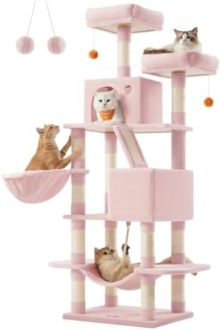 Feandrea Cat Tree, 66.1-Inch Large Cat Tower with 13 Scratching P...