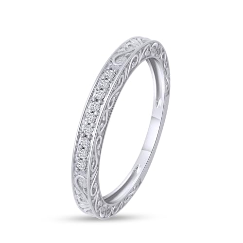 1/15 Carat Round Cut White Natural Diamond Vintage Scroll Diamond Eternity Band Ring Jewelry For Women In 14k Gold Over Sterling Silver (0.06 Cttw, Color- I-J, Clarity- I2-I3)2