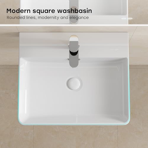Lavabo de cerámica para baño HOROW de 50x42x14 cm rectangular blanco 5