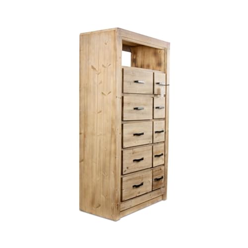 Semainier Chiffonnier 14 Tiroirs Bois Naturel 79x40x148,5cm - Décoration d'Autrefois
