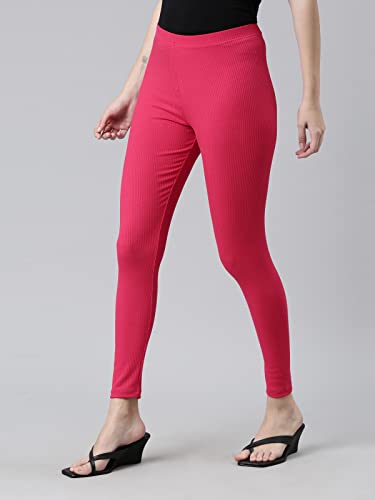 Image of GO COLORS Drop Needle Ribbed Active Leggings for Women | Lightweight, Spandex Waistband, Mid Rise