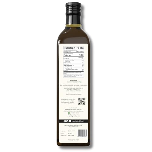 Image of HESTHETIC Cold Pressed Virgin Coconut Oil 1L | Pure Nariyal Tel (VCO) | Unrefined Food-Grade Coconut Oil for Cooking, Baking & Kerala Cuisine | Glass Bottle