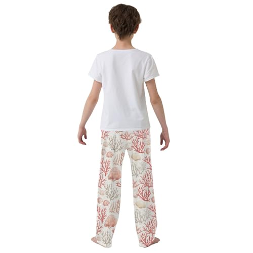 Boys' Pants Coral Seashell Pink White Long Bottoms Jogger Pants Elastic Waist Trousers with Pockets S-XL3