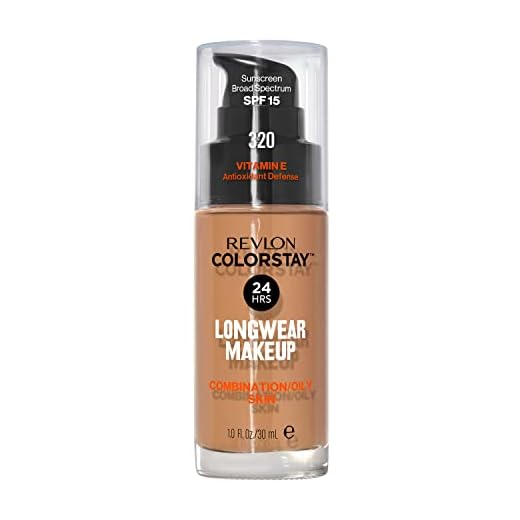 Liquid Foundation by Revlon, ColorStay Face Makeup for Combination & Oily Skin, SPF 15, Longwear Medium-Full Coverage with Matte Finish, True Beige (320), 1.0 Oz