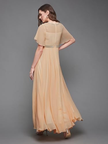 Image of Miss Chase Women's V-Neck Flared /Bell Sleeves Fit & Flare Maxi Dress
