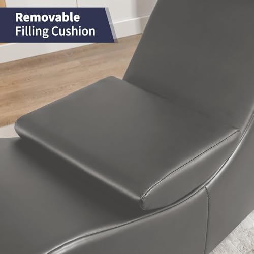 iJuicy Chaise Lounge for Stretching and Relaxation - Modern Faux Leather Indoor Chair with Adjustable Cushion, Ergonomic Curved Design,Grey