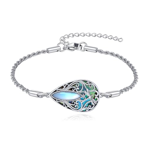 Dragonfly Filigree Bracelet Sterling Silver Teardrop Abalone Shell Bracelet Dragonfly Filigree Jewelry Gifts for Women