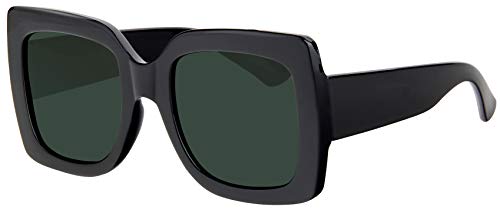 Square Oversized Sunglasses Polarized for Women Black Frame with Green G15 Lens With Case and Cloth