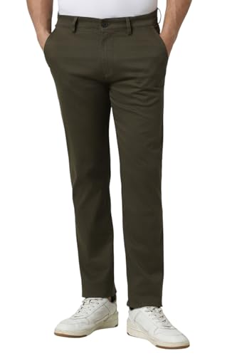 Image of Peter England Men's Straight Fit Mid Rise Chino Casual Trouser with Premium Dobby