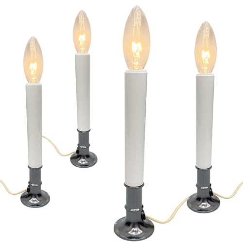 Pallerina Electric Candles for Windows,Plug in Electric Christmas Candles Lamp with Nickel Plated Base,C26 Clear Lights Bulb for Christmas Party Decorations Wedding Decor Table,4 Pack