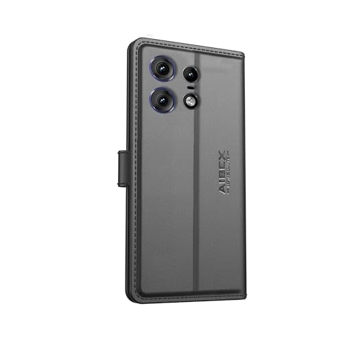 Image of AIBEX Compatible for Motorola Edge 50 Pro 5G Flip Cover Leather Finish with Magnatic Closure | Inside TPU with Card Pockets | Wallet Stand | Complete Protection Flip Case -Black