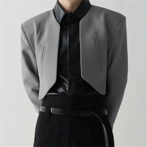 Men's Suit Jacket Solid Color Slit Long Sleeve Irregular Thin Suit Street Fashion Casual Short Jacket2