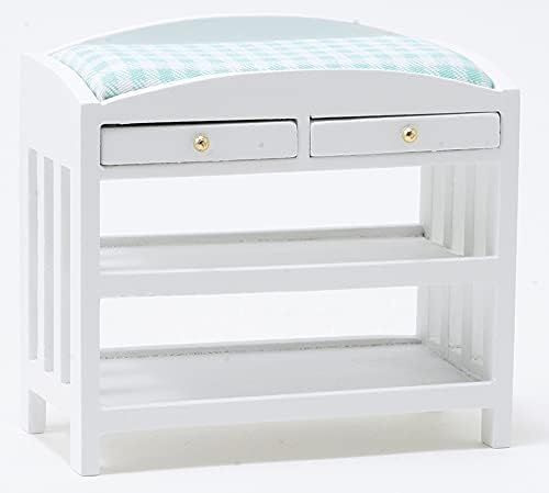 Classics by Handley Dollhouse Miniature Slatted Changing Table with Mattress (White Changing Table with Blue Mattress)