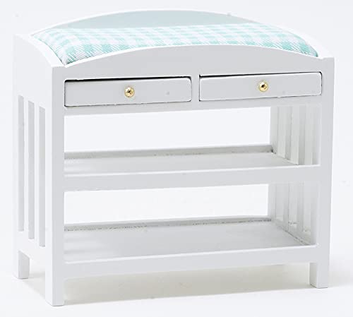 Classics By Handley Dollhouse Miniature Slatted Changing Table With Mattress (White Changing Table With Blue Mattress) #TOP1