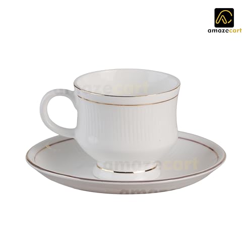 Image of Bone China Tea Set Gold Line in Royal Look(Set of 15 Pieces:6 Cups::6 Saucers::1 Milk Pot::1 Kettle& 1 Sugar Pot)