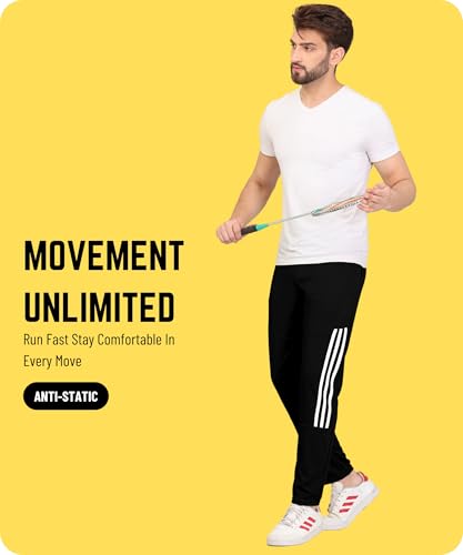 Image of SWADESI STUFF Athletic Track Pants for Men with Zipper Pockets | Stylish Regular Fit Stretchable Joggers
