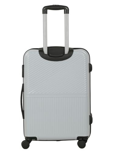 Image of Teakwood Meduim Size 8 Wheels Trolley Bag, Hard Cabin with Zipper Closure, Adjustable Push Button & Cross Side Strap, Number Lock System 360 Degree (Medium, Silver)