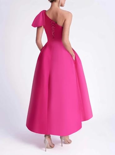 Eightale Satin One Shoulder Mother of The Bride Dress with Bow Tea Length Pleated A Line Formal Gown4