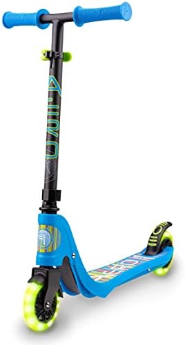 Flybar Aero Micro Kick Scooter for Kids, Pro Design with 2 Electric LED Wheels, Adjustable Handles, Blue