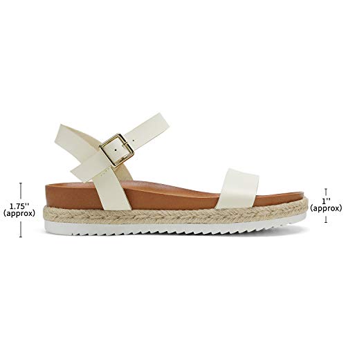 DREAM PAIRS DREAM PAIRS Women’s Open Toe Ankle Strap Espadrille Casual Flatform Platform Wedge Sandals,Size 7,White/Pu,SUNNA