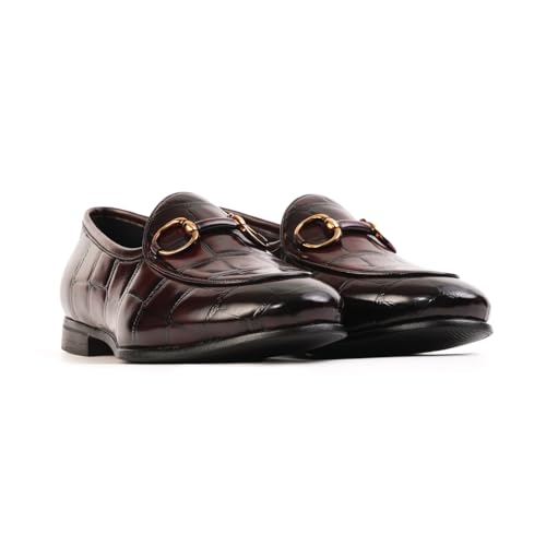 Image of Monkstory Horsebit Smart Croc-Effect Slip-Ons - Burgundy