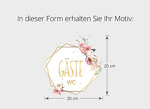 Grandora Türaufkleber Gäste WC mit Pfingstrosen I 20 x 20 cm (BxH) I Wandsticker selbstklebend Bad Wandaufkleber Toilette Wandtattoo Badezimmer Aufkleber DL735