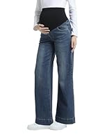 Gowjog Damen Umstandsjeans mit Weitem Bein über dem Bauch Jean Umstandshose Denim Schwangerschaftsjeans mit Taschen (Vintage Blau,L)