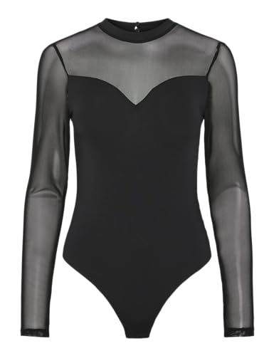 Body de manga larga Mujer PIECES Pcmilly Ls Mesh Bodystocking Noos negro translúcido ajustable