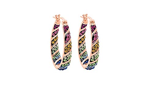 Savlano 14K Gold Plated Inside Out Multicolor Rainbow Crystal Hoop Earrings For Women Comes With Gift Box