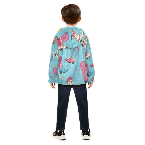 Colorful Cowboy Boots Pattern Toddler Fleece Jacket Girl Boys Hooded Fleece Jacket Coat Warm Outwear Zip-up 3-10T4
