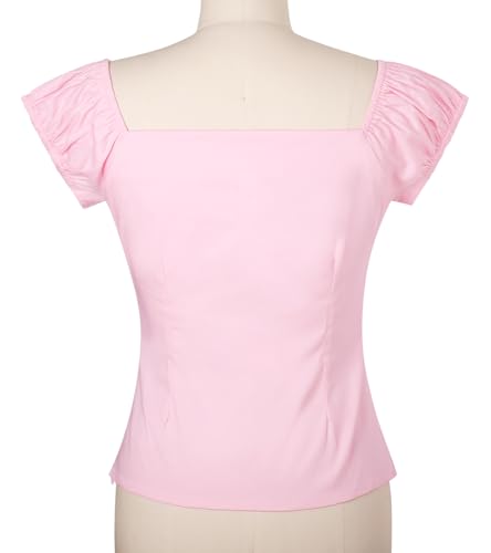 Image of YARN & INK Women's Rockabilly Tops 1950s Pinup Shirt Casual Off Shoulder Vintage Blouse