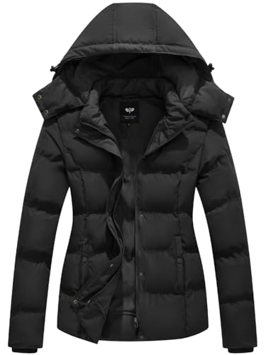 GGleaf Women's Hooded Coat Quilted Thicken Puffer Jacket Warm Winter Snow Coat Black Medium