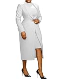 Molisry Women's 2 Piece Blazer Dress Set Formal Mock Neck Midi Dress Back Slit Long Sleeve Maxi Overcoat Business Suit Set White