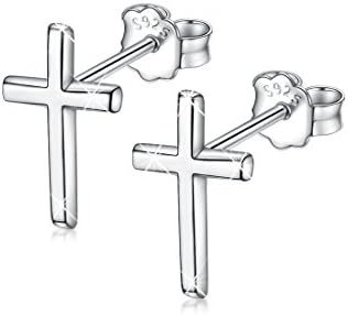 GOXO Cross Earrings 925 Sterling Silver Hypoallergenic Stud Earrings for Women Men (cross)