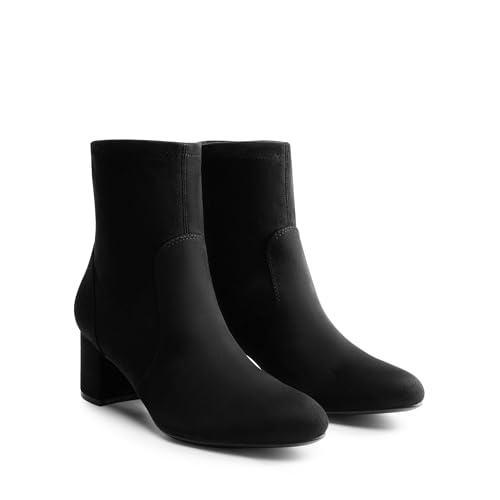 Dream Pairs Women'S Fitted Stretch Ankle Boots Fashion Low Chunky Heel Almond Toe Fall Heeled Booties Shoes,Size 6,Black-Suede,Sdab2414W thumb #3