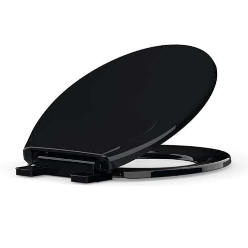 Toilet Seat Round,Toilet Seat with Quick-Release And Quick-Attach, Plastic Toilet Seat with Soft Close, Easy Install and Clean - Fits Most Round Toilets Black