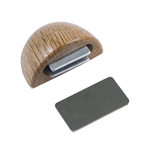 Amig - Tope Magnético Adhesivo para Puertas de Paso - 48 x 25 mm - Modelo 407 - Acabado en Madera de Roble - Fijación en el Suelo - Fácil Instalación