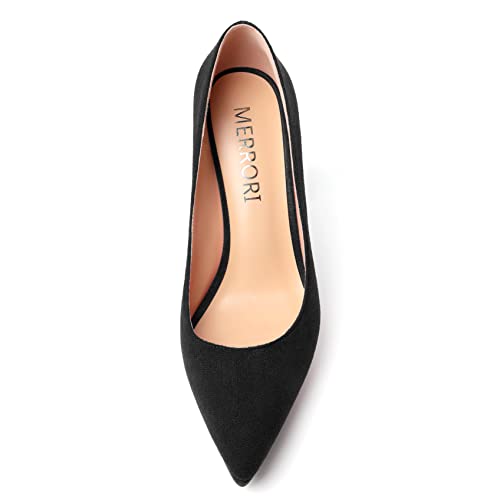 MERRORI Womens Pointed Toe Platform Slip On Solid Evening Suede Dress Stiletto High Heel Pumps Shoes 4 Inch3