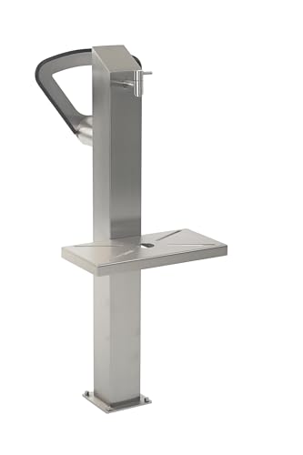 HISKA Wassersäule Wasserspender Wasserzapfsäule Edelstahl | Schlauchhalterung | Gartenwasserhahn | Wasserverteiler | Wasserstelle Garten (Trinkwasser/Bodenmontage)