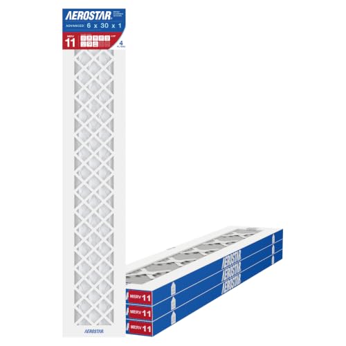 Aerostar 6x30x1 MERV 11 High Efficiency Pleated Air Filter, 6-Pack, Electrostatic AC Furnace HVAC Replacement, Captures Dust Pollen Pet Dander Mold Smoke (6x30x0.75)