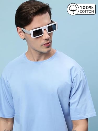 Image of Veirdo Oversized Baggy Fit Drop Shoulder Half Sleeves Round Neck Solid Pure 100% Cotton T-Shirt for Men (Available in White, Black, Mustard, Maroon, Green, Lilac, Navy, Red Color)