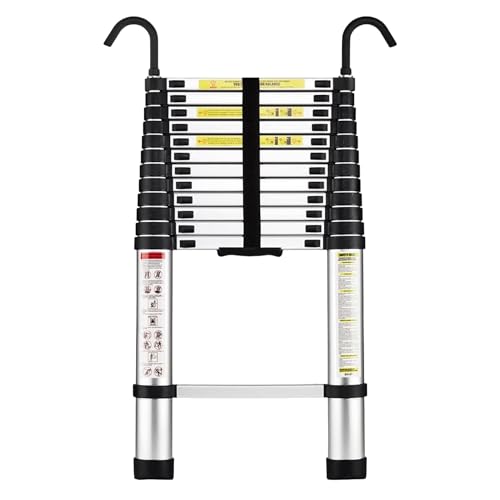 Escalera Plegable Telescópica de Aluminio Multiusos Portátil Extensible - Tamaños: 2m, 2,6m y 3,2m | Fácil Uso y Mecanismo Sencillo | Botón de Bloqueo (3,8 Metros)