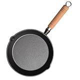 SOLUSTRE Gusseisen Mini Pfanne Antihaftbeschichtet Flachpfanne mit Holzgriff Ergonomisch Leicht für Eier Tortilla Induktion Geeignet für Küche Outdoor Grill