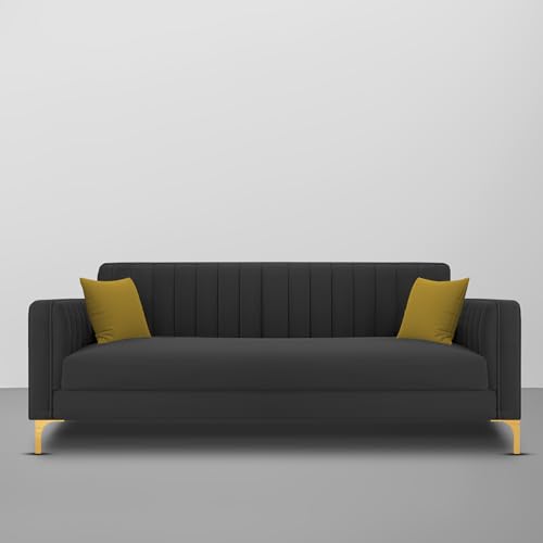 Image of Casaliving Fenton 3 Seater Sofa Set for Living Room (Black Colour) Premium Fabric Sofa