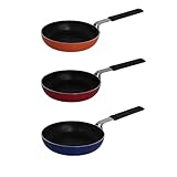 IMUSA 5.5in Aluminum Nonstick Mini Egg Pan with Cool Touch Handle, Blue/Orange/Red